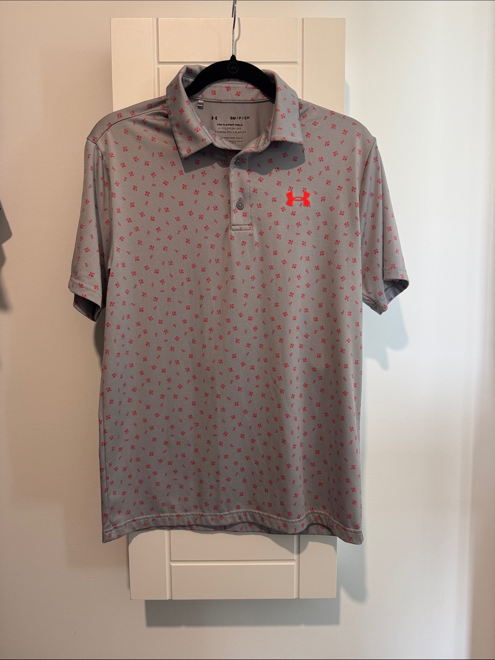Under Armour Light Gray Polo with Small Red Print